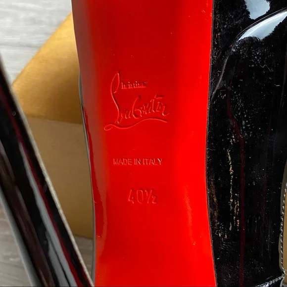Christian Louboutin Heels Black Patent Lady Peep Toe Pumps 10.5 Red Bottoms - Picture 5 of 13